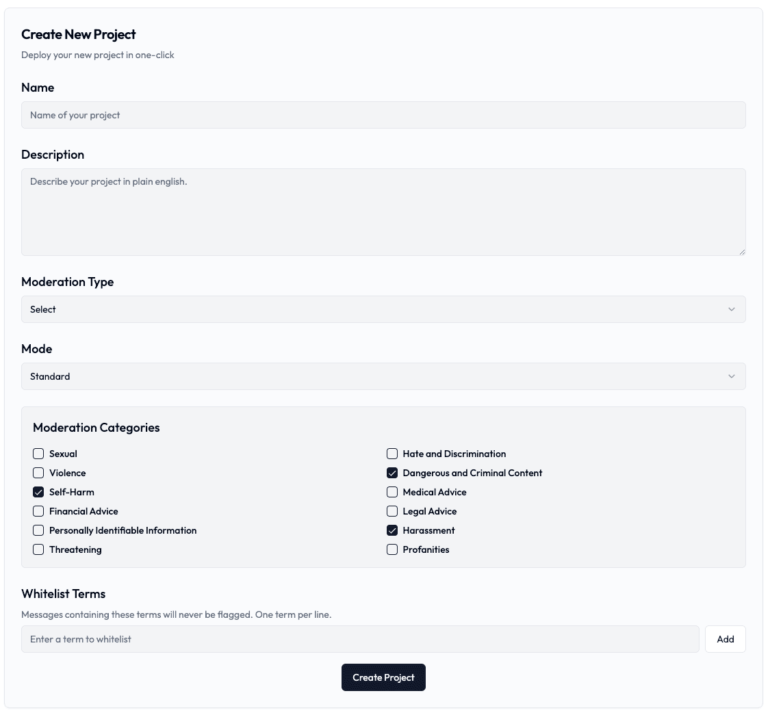 Create Project Screenshot